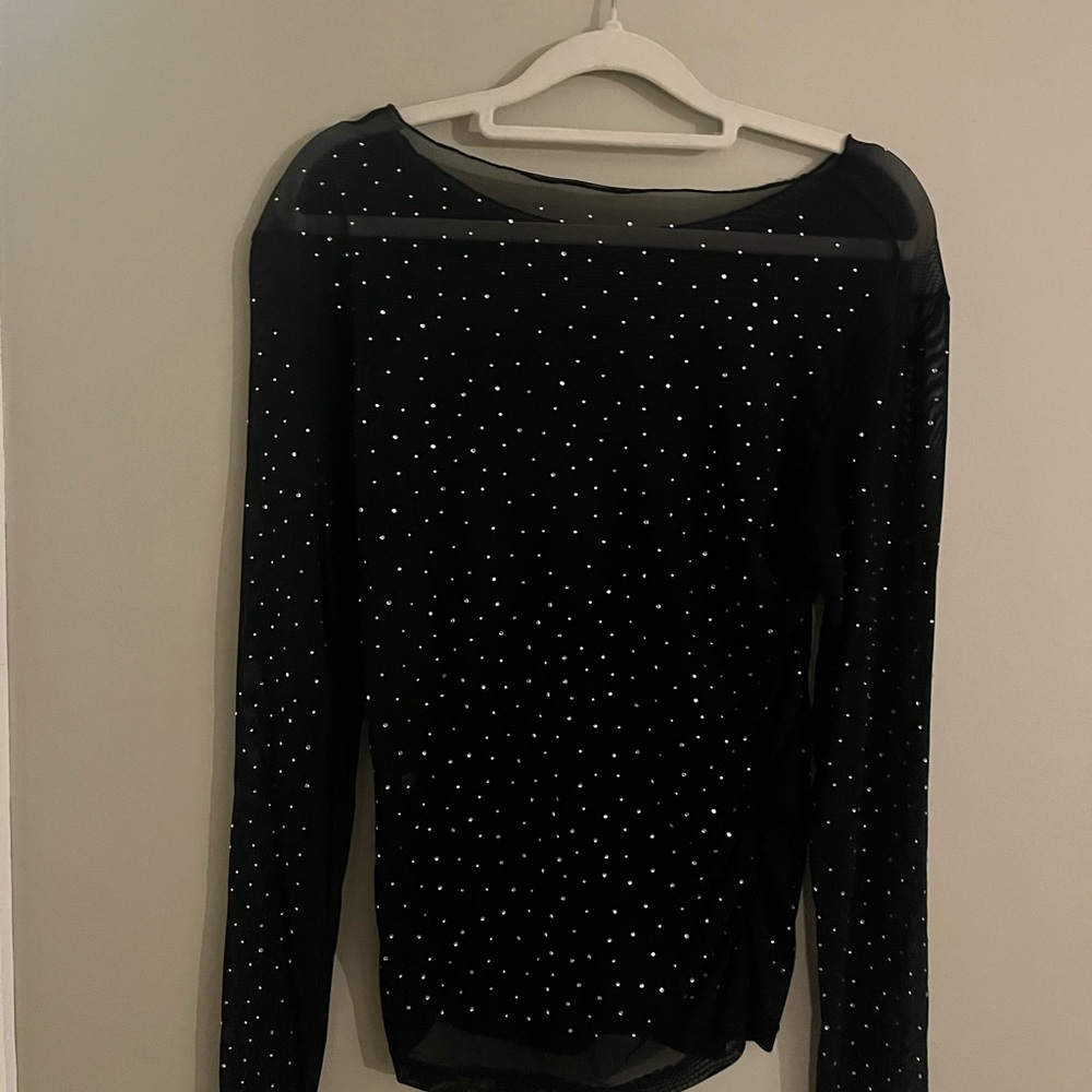 Elegant Black Sheer Top with Dotted Design